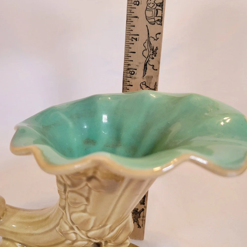 VTG Red Wing Pottery #1097 Cornucopia Ceramic Vase Tan Turquoise MCM‎ 1950s